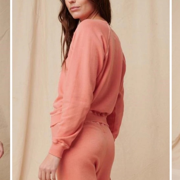 THE GREAT. The Shrunken Sweatshirt in Orange Cream Boho Vintage Vibe - Picture 3 of 13